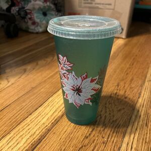 Starbucks Christmas Holiday Cold Cup Green Glitter Poinsettia 24oz Read